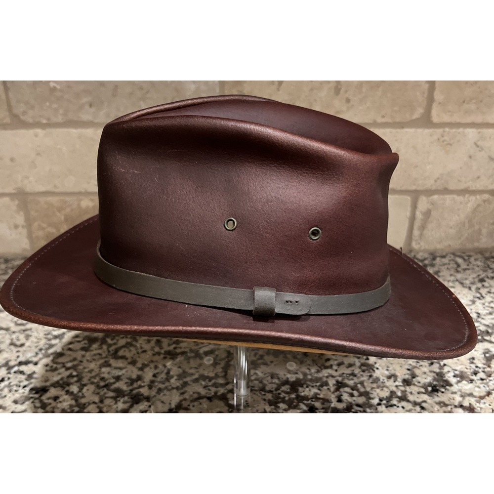 Henschel Osage Brown Cowhide Leather Safari Hat Mens Size Medium Indian Jones